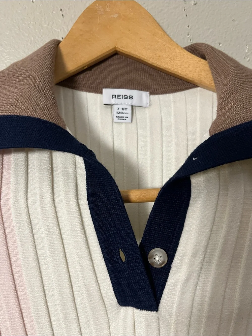REISS KLEO 7-8 YRS RIBBED COLOURBLOCK FUNNEL NECK DRESS IN CAMEL